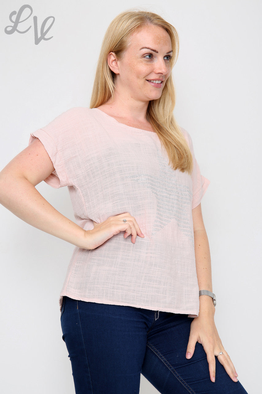 Dames Pailletten Stervormige Top Dusty Roze - Stukprijs £7.99