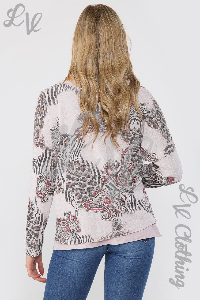 Dames Top Met Mixprint 2-Laags Dusty Pink - Eenheidsprijs € 12,99