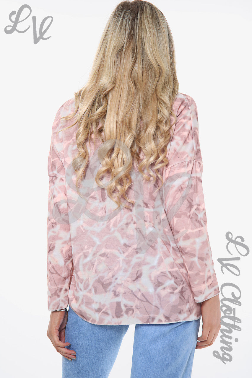 Dames top met marmerlookprint Dusty Pink Prijs per stuk € 8,99
