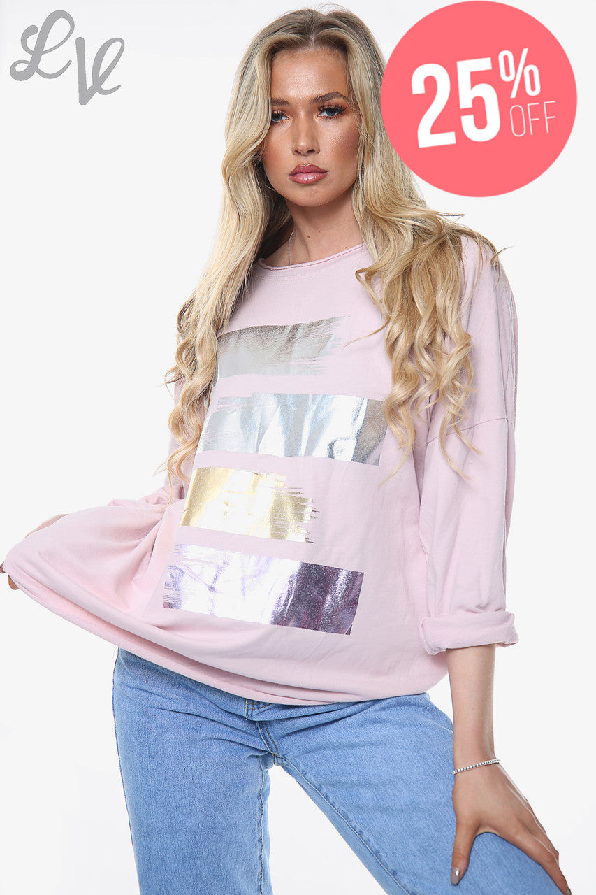 Dames sweatshirt met folieprint kleurrijke blokken Dusty Pink Stukprijs € 11,99
