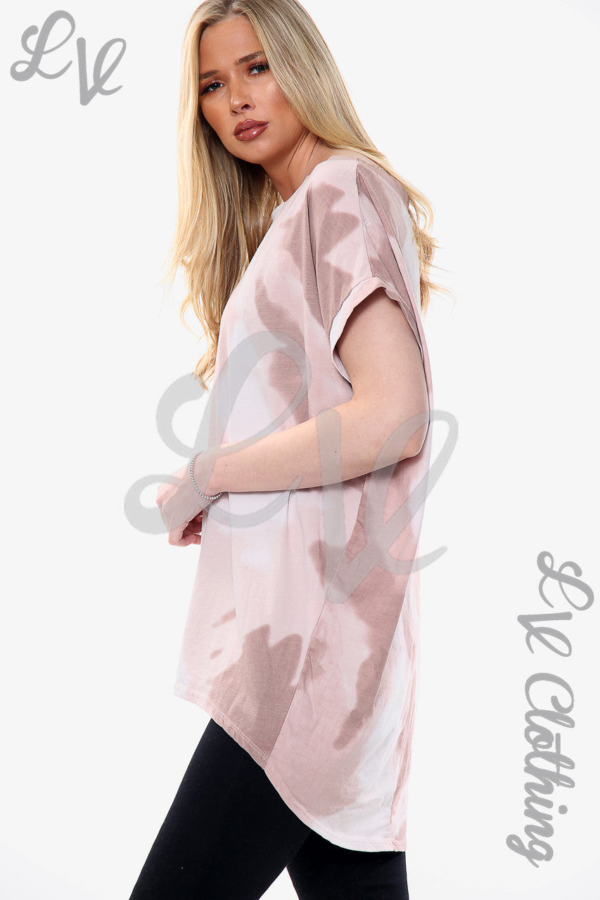 Dames top met aquarelprint stoffig roze per stuk €8,99