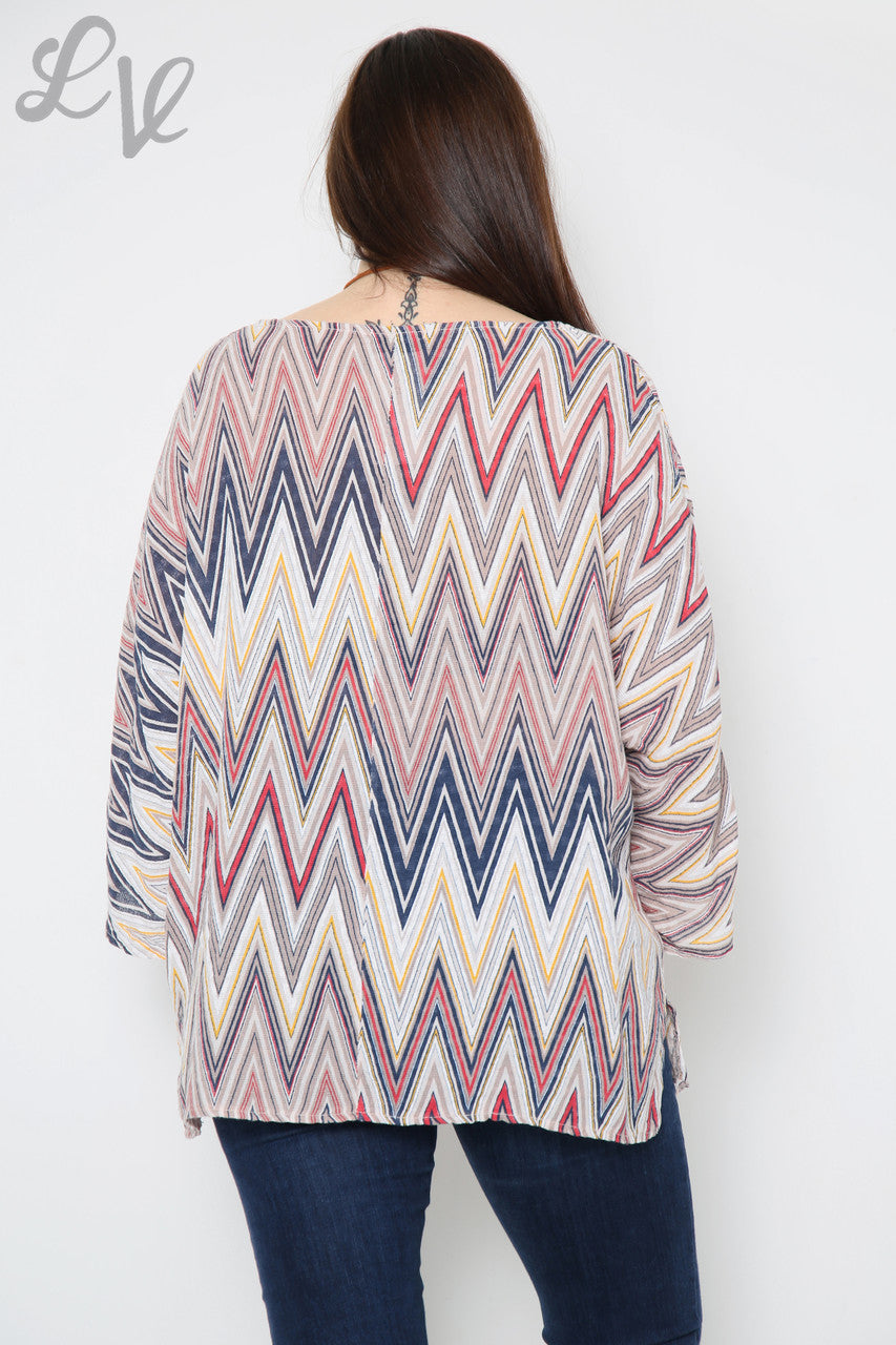 Dames Zigzagprint Top Met Ketting Stoffig Roze Stukprijs € 8,99
