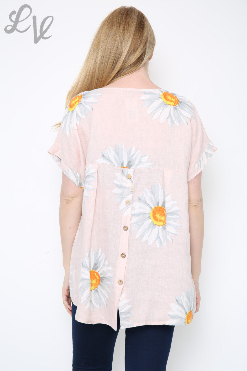 Dames Top Met Madeliefjes En Knopen Op De Rug Oudroze Prijs per stuk € 10,99
