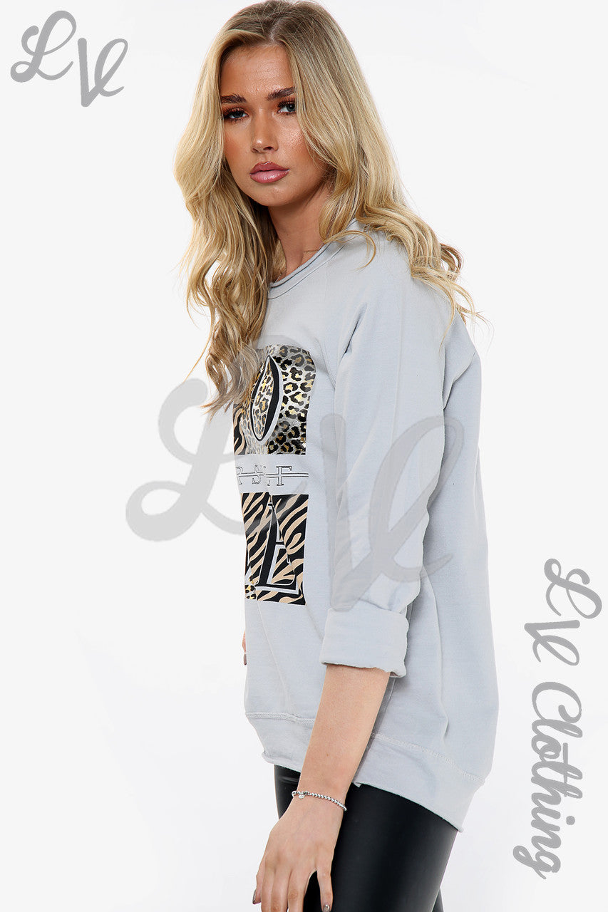 Kopie van Dames 'Love yourself' Grafische Top Grijs Prijs WAS €11,99 NU €5,99