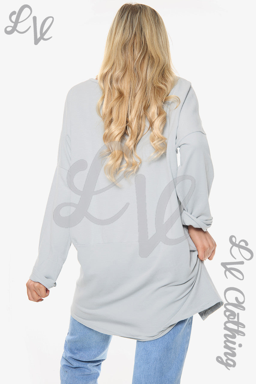 Dames effen sweatshirt met ritsdetails grijs per stuk £ 12,99
