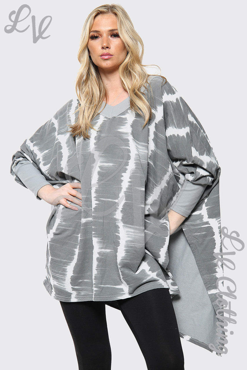 Ladies Tie Dye Print Italian Oversize Top Grey Unit Price £15.99