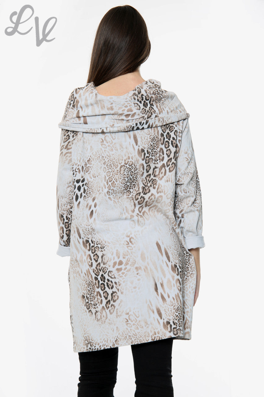 Dames Sweatshirt met Dierenprint en Gedrapeerde Schouder Grijs Stukprijs €13,99