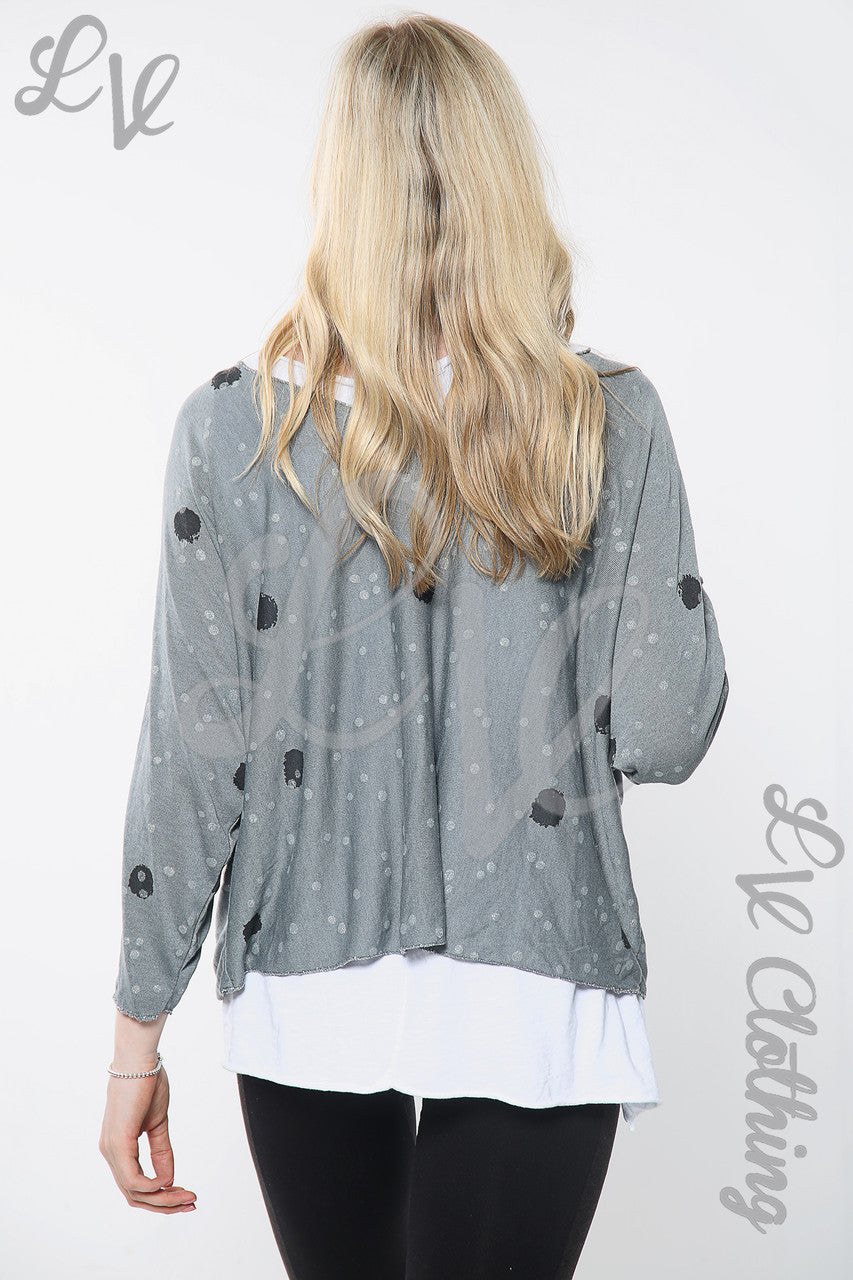 Dames Top Met Dubbele Laag, Stipjesprint En Ketting Grijs Stukprijs € 12,99