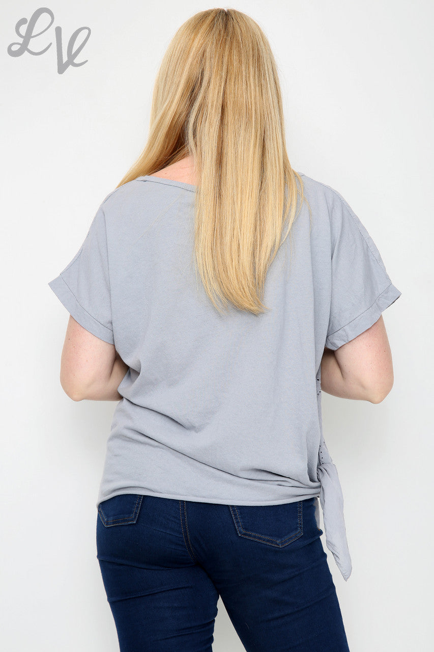 Ladies Anglaise Tie Side Top Grey - Unit Price £10.99