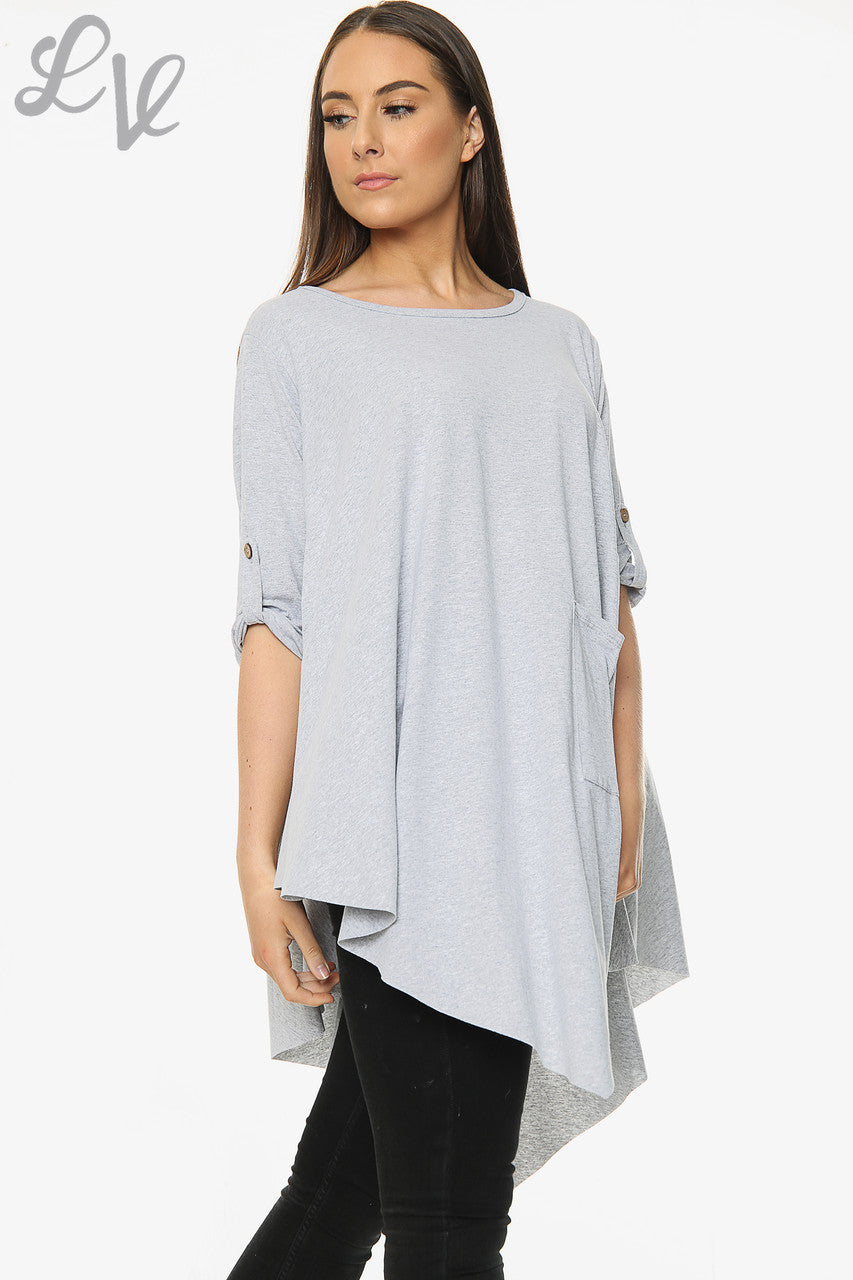 Ladies Plain Asymmetrical Top Grey Unit Price £9.99