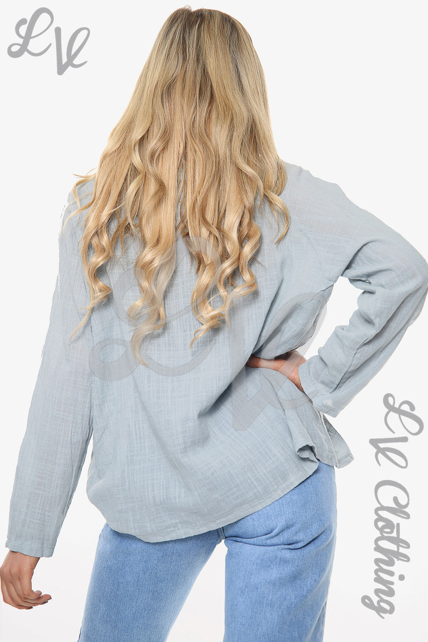 Dames paardenbloem top met lange mouwen, grijs Stukprijs € 10,99