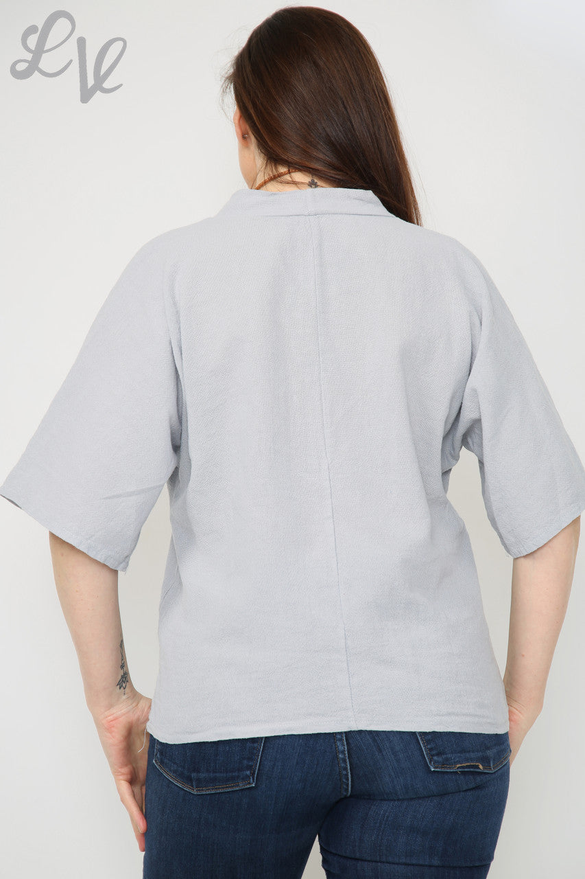 Dames Linnen Effen V-hals Top Met Ketting Grijs Stukprijs € 9,99