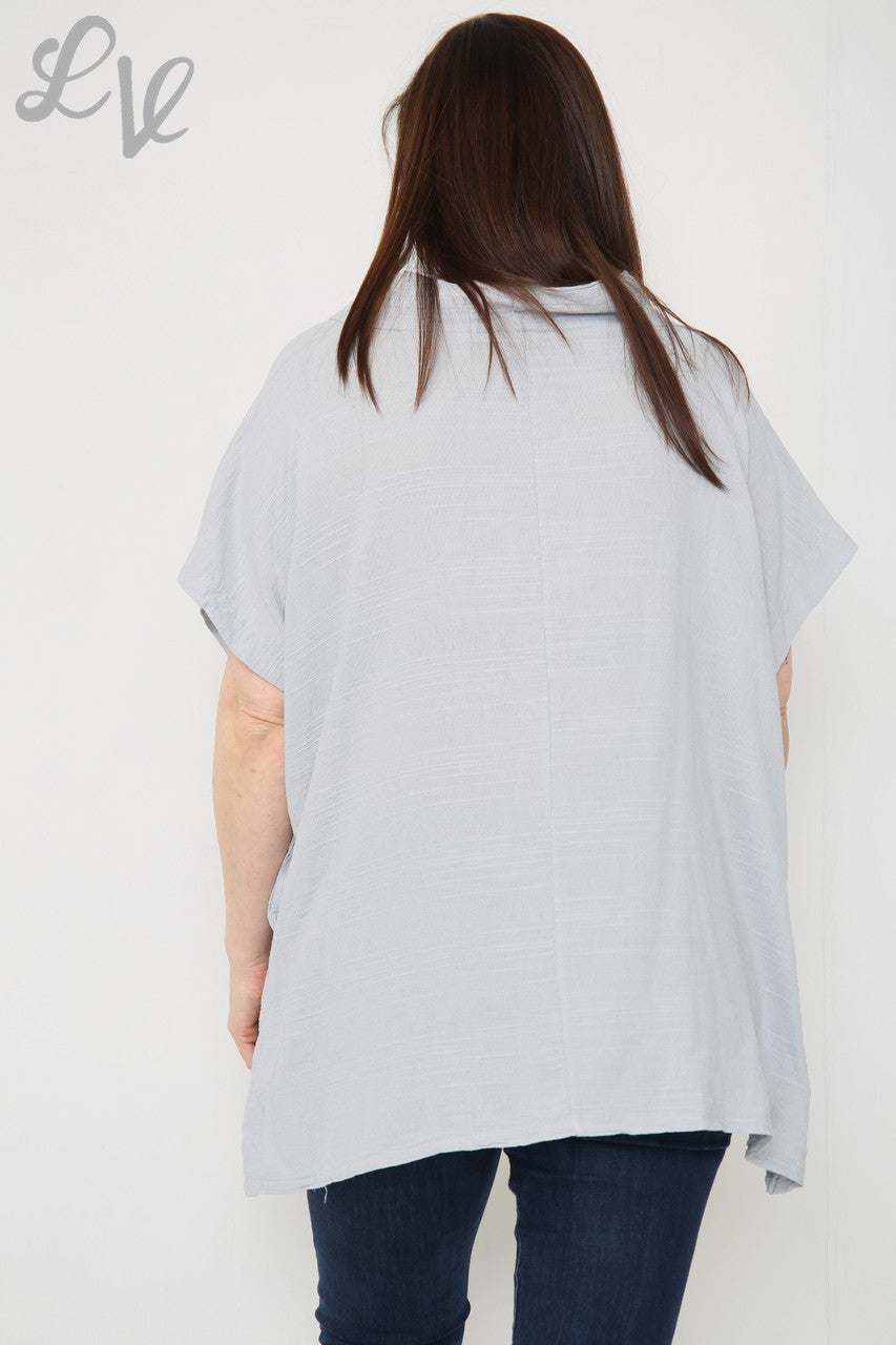 Ladies Linen Button Side Top Grey Unit Price £9.99