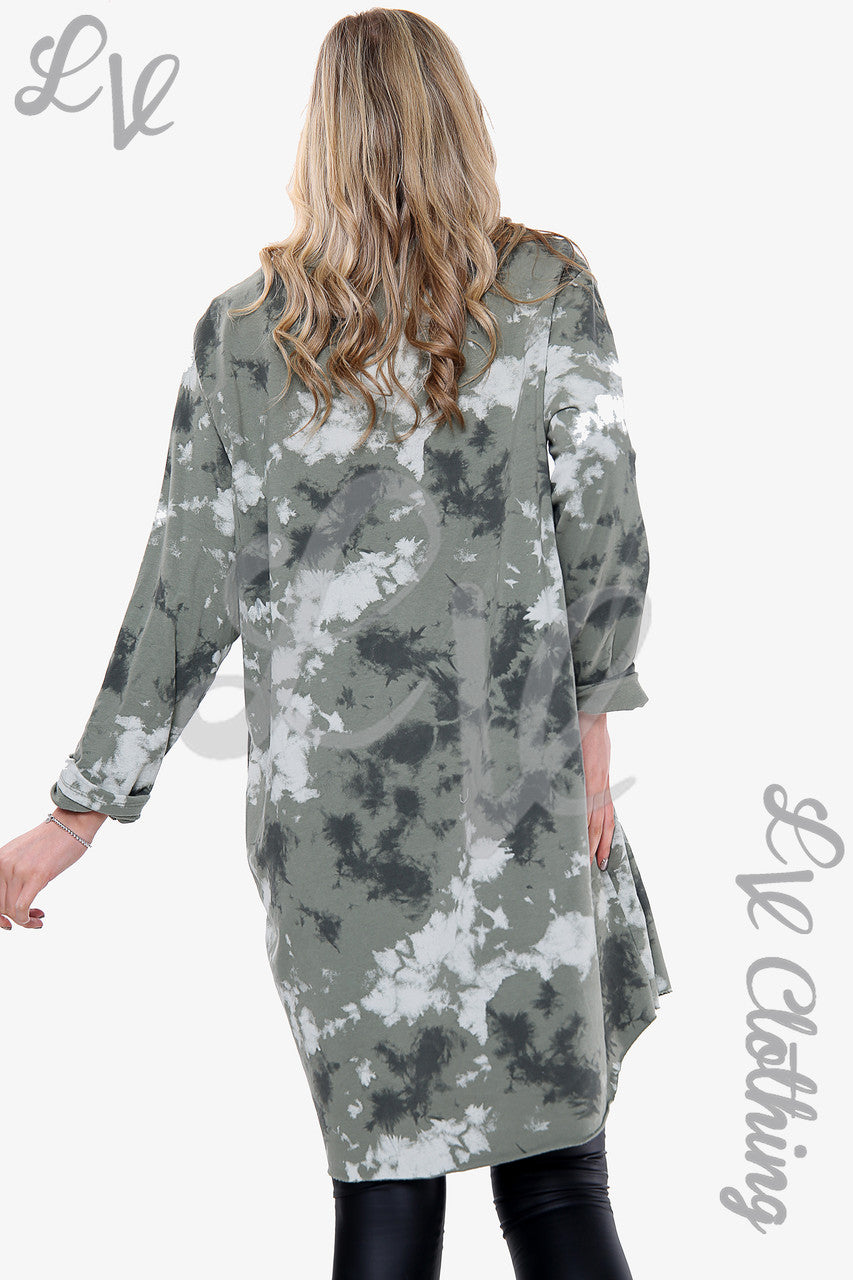 Dames Sweatshirt met Wolkenprint Khaki Prijs WAS €13,99 NU €6,99