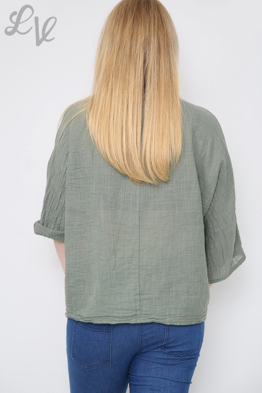 Dames Paardebloem Hart Top Kaki Stukprijs € 7,99