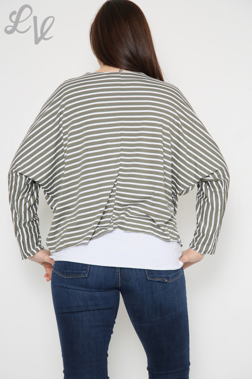 Dames gestreept tweedelig topje Khaki Eenheidsprijs €8,99