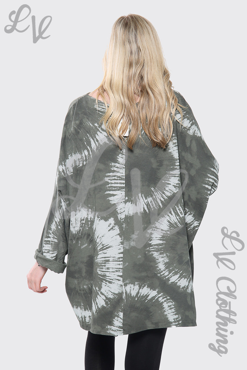 Dames Tie Dye Print Baggy Top Kaki Stukprijs € 8,99
