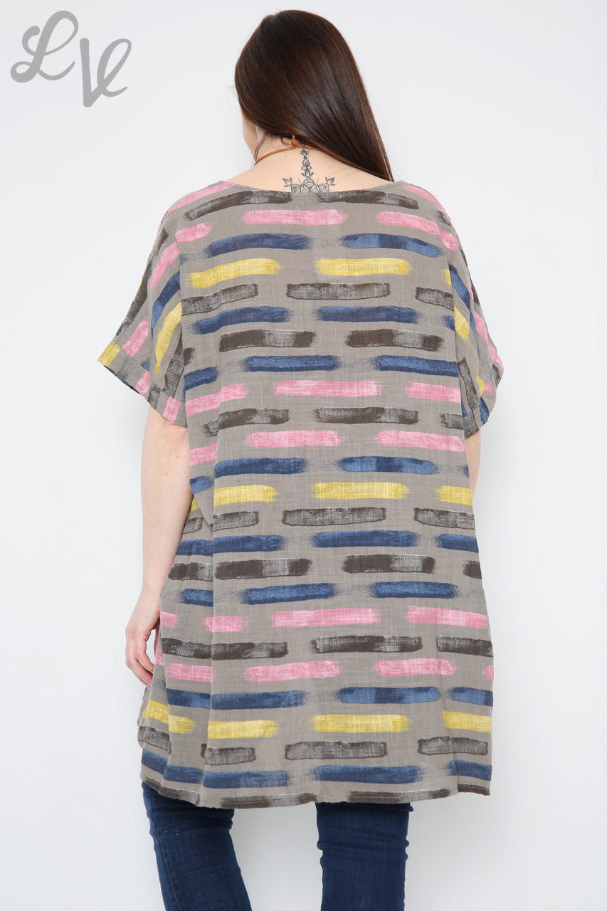 Dames Top Asymmetrisch met Strepenprint Kaki Stukprijs €8,99