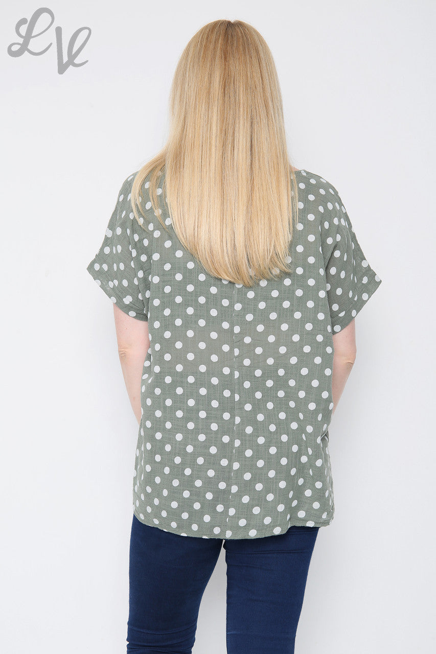 Dames Bovenstuk met Polka Dot Print Kaki Stukprijs €7,99