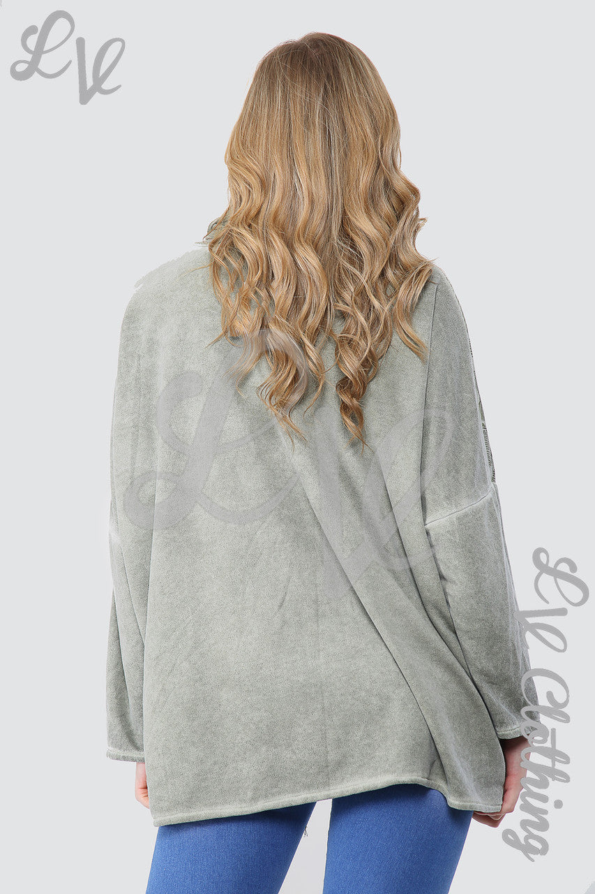 Ladies Circle Print Oversized Top Met Sjaal Khaki - Eenheidsprijs €16,99