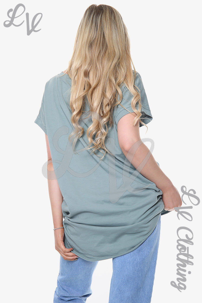 Ladies Foil Heart Graphic Top Khaki Unit Price £10.99