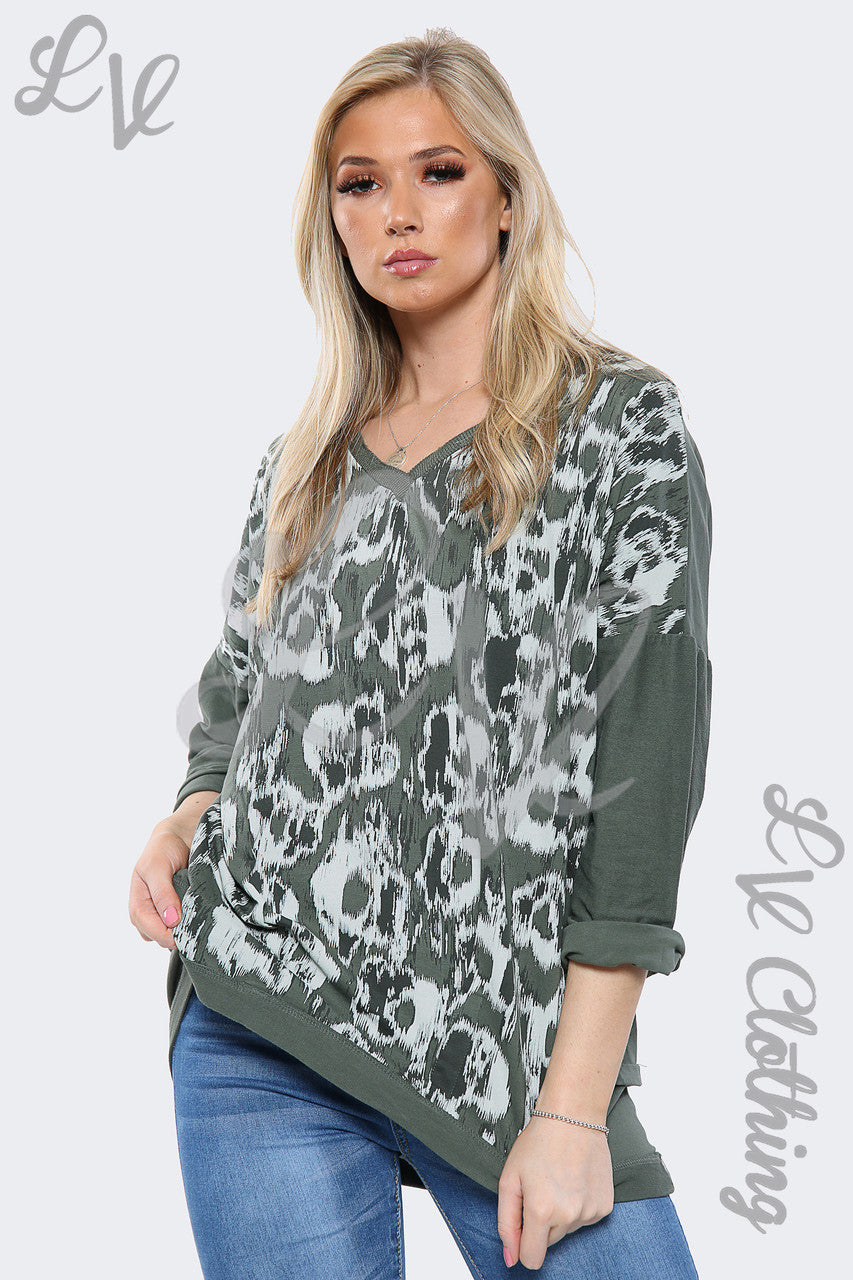 Dames Paint Print Oversized Sweatshirt Top Khaki - Stukprijs € 15,99