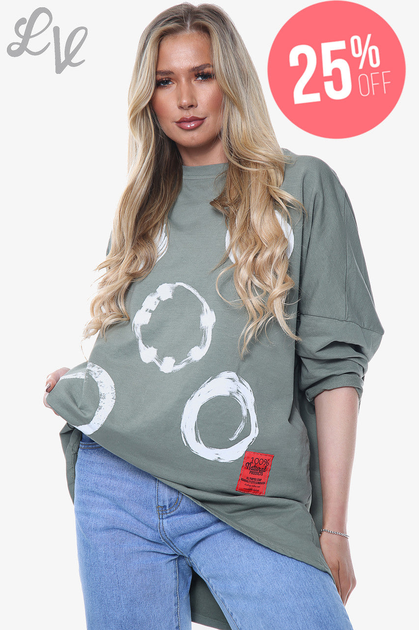 Ladies Paintbrush Shapes Print Sweatshirt Top Khaki Unit Price £13.99