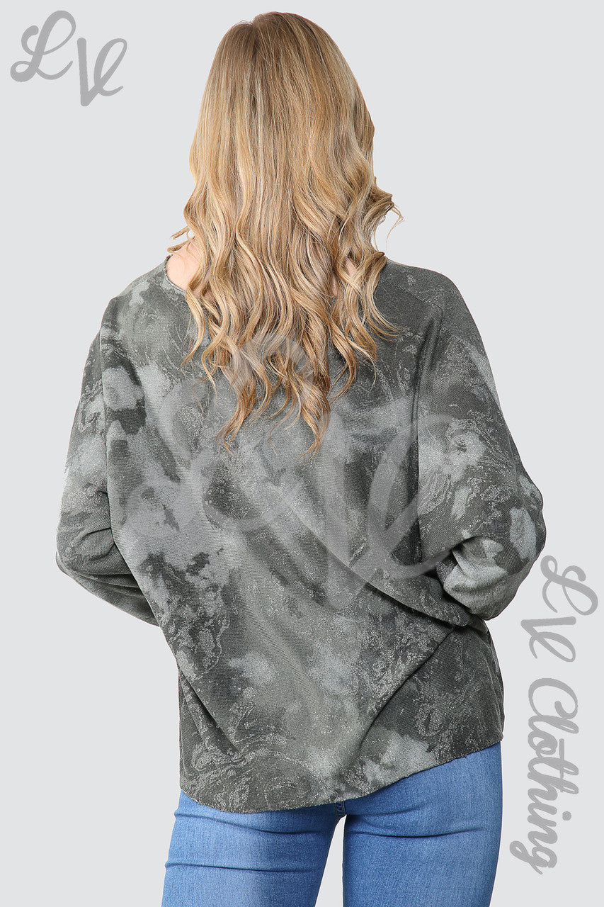 Dames Acid Wash Top Met Glitters & Ketting Kaki - Stukprijs €10,99