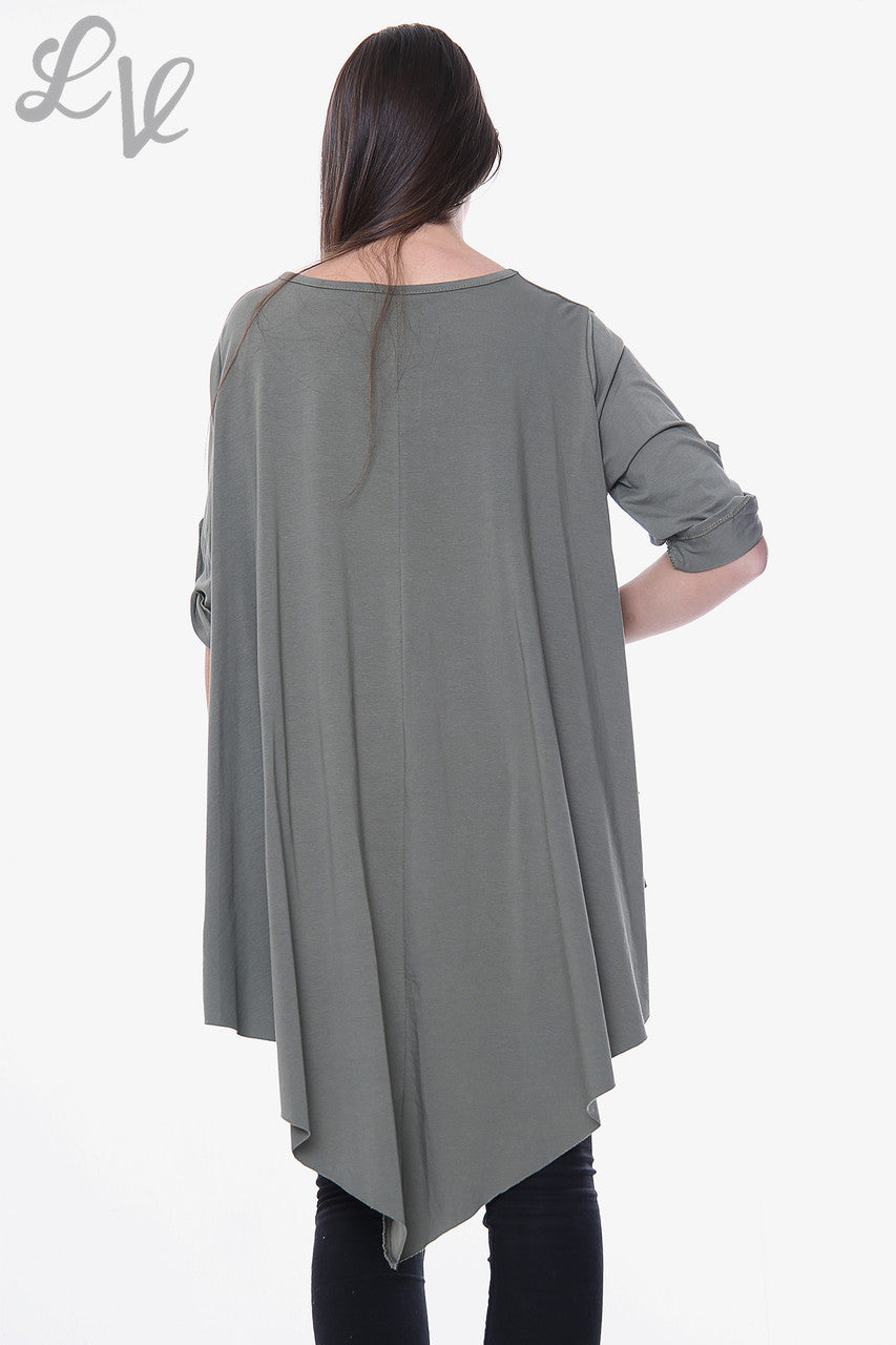 Dames Effen Asymmetrische Top Khaki Stukprijs € 9,99