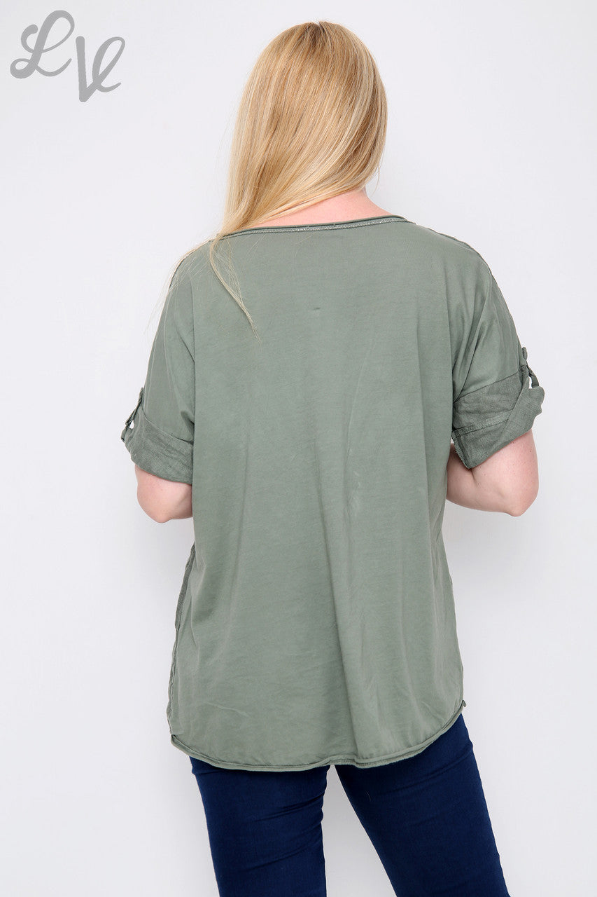 Dames Folie Bloemen Top Kaki Stukprijs € 11,99