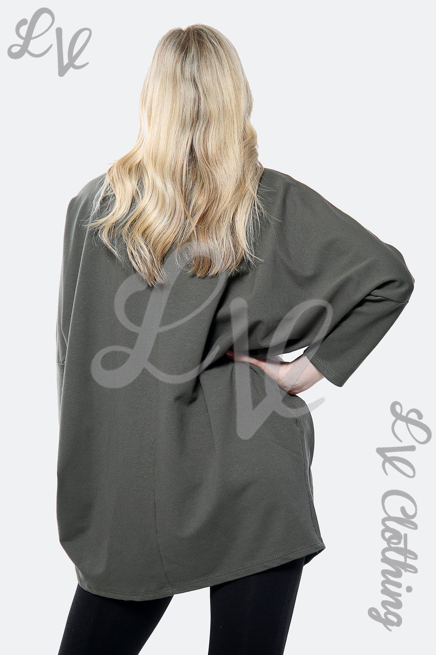 Dames "Love your Self" Slogan Sweatshirt Top Khaki Stukprijs €11,99