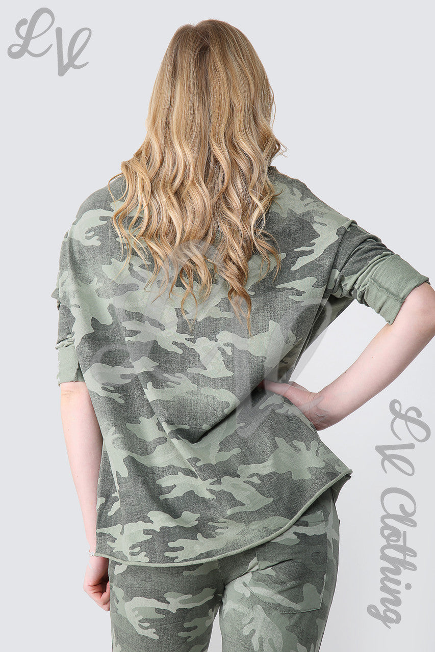 Ladies Camouflage Print Sweatshirt Top Khaki - Unit Price £12.99