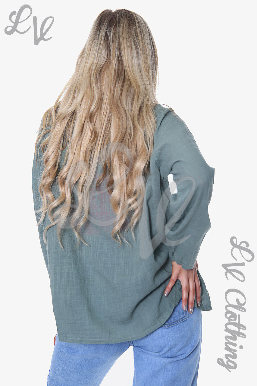 Dames Top Met Lange Mouwen Paardenbloem Khaki Stukprijs €10,99