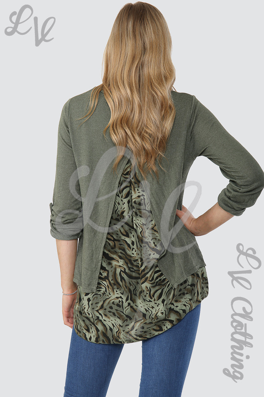 Dames Luipaardprint Onderlaag Top Kaki - Prijs WAS €12,99 NU €5,99