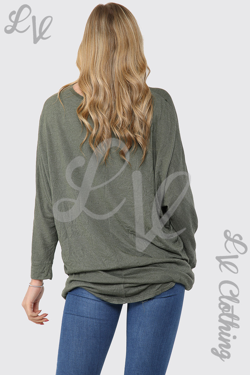 Ladies Plain Hi Lo Fine Knit Tunic Top Khaki - Unit Price WAS £12.99 NOW £5.99