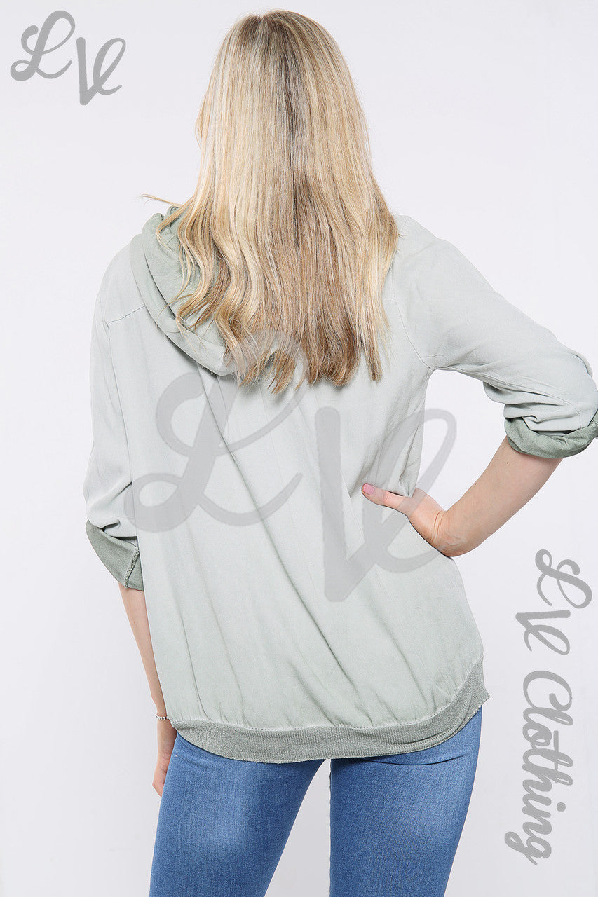 Dameshoodie met paillettenster, kaki - Stukprijs € 15,99