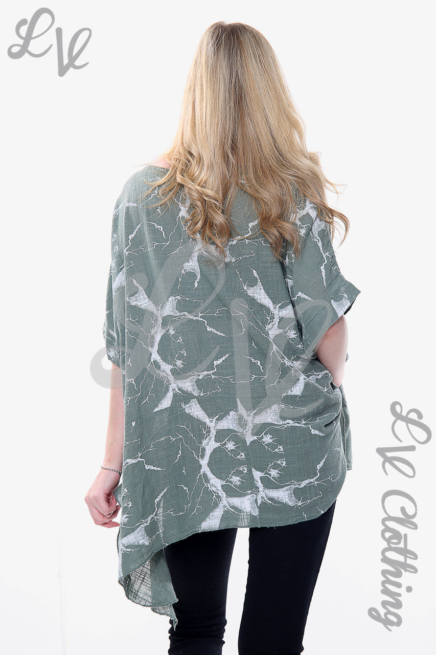 Ladies Marble Effect Print Top Khaki Unit Price £10.99