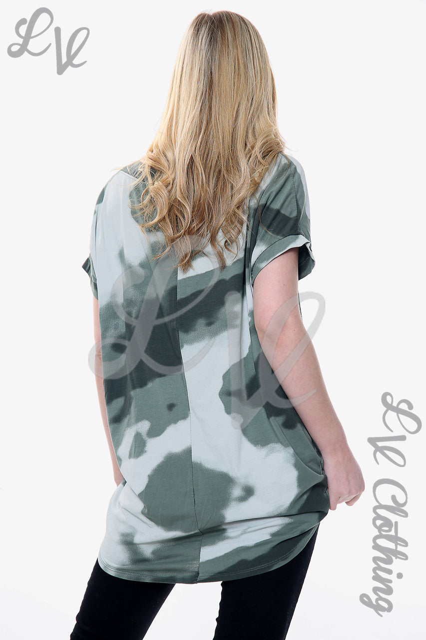 Dames Top Met Waterverfprint Kaki Eenheidsprijs €8,99