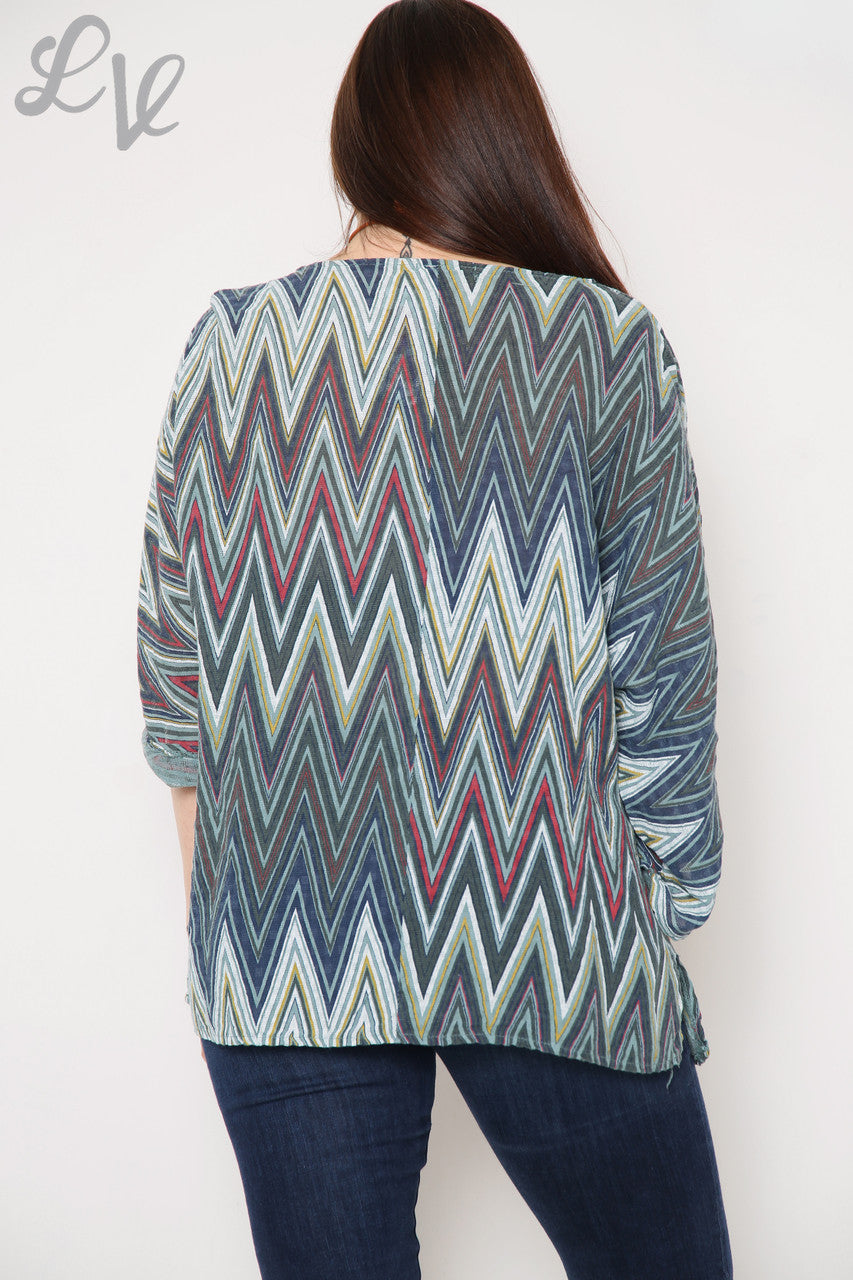 Ladies Zig Zag Print Top With Necklace Khaki Unit Price £8.99