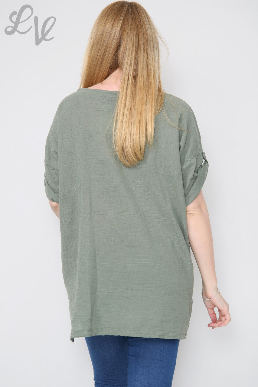 Dames Linnen Top Met Zakken Khaki Stukprijs € 9,99