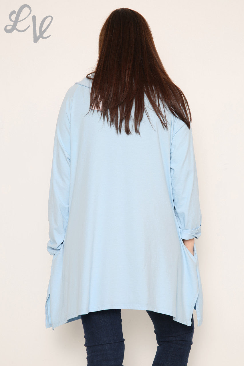 Dames sweatshirt met gedrapeerde schouders Lichtblauw Prijs per stuk €13,99 NU €6,99