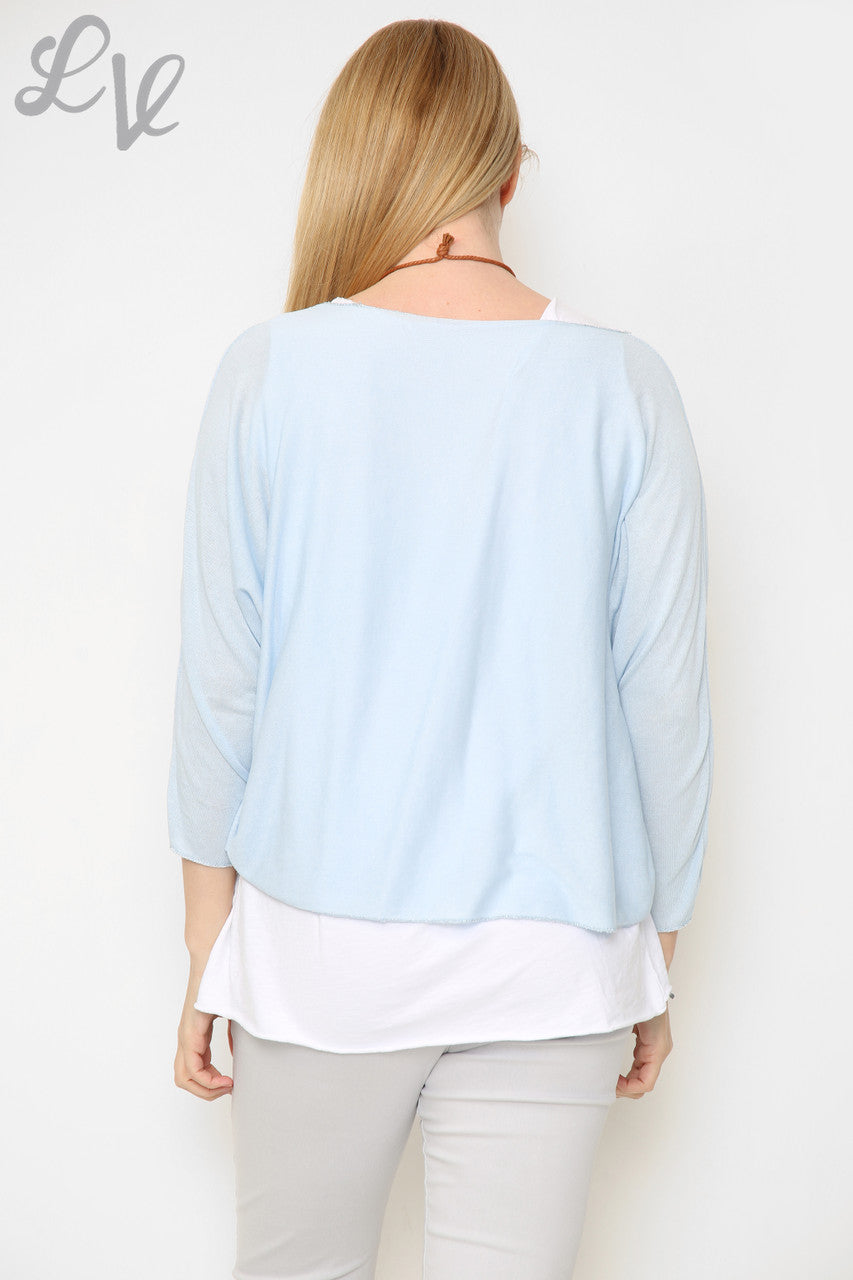 Dames Glitter Ster 2-Laags Top Met Ketting Lichtblauw Stukprijs €8,99