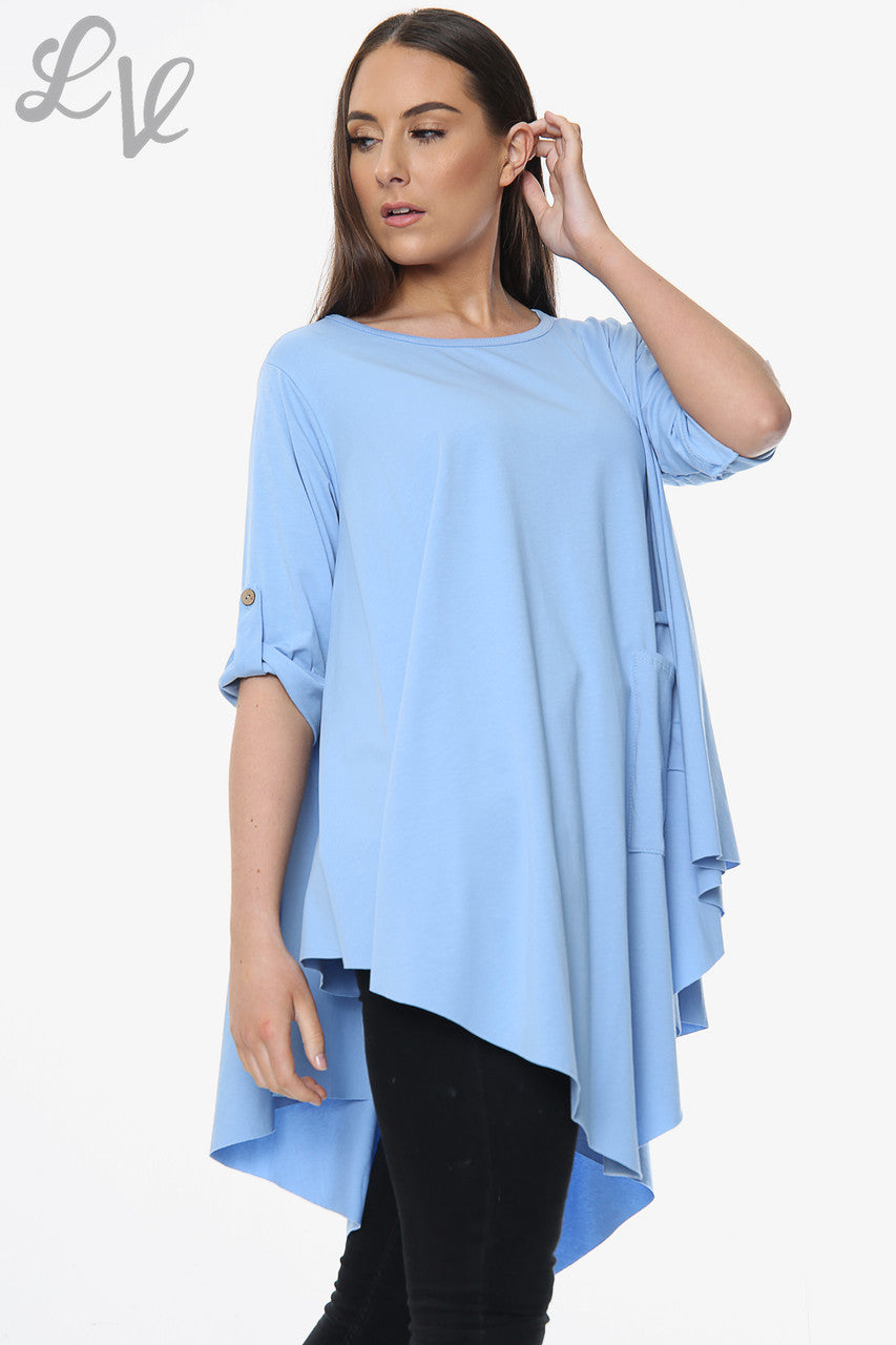 Ladies Plain Asymmetrical Top Light Blue Unit Price £9.99