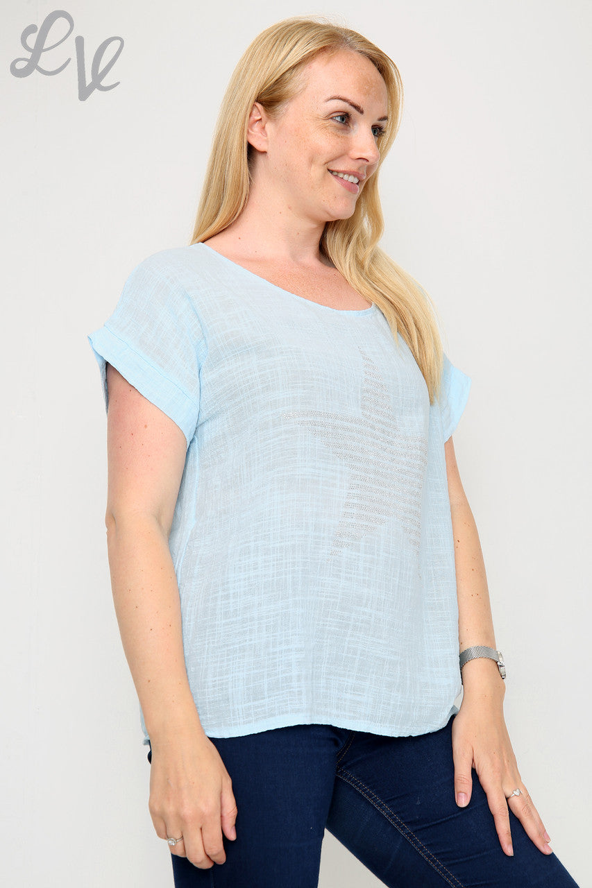 Dames Pailletten Stervormige Top Lichtblauw - Stukprijs € 7,99