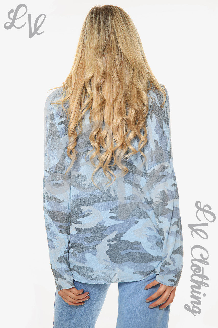 Dames Camo Print Top Lichtblauw Stukprijs €8.99