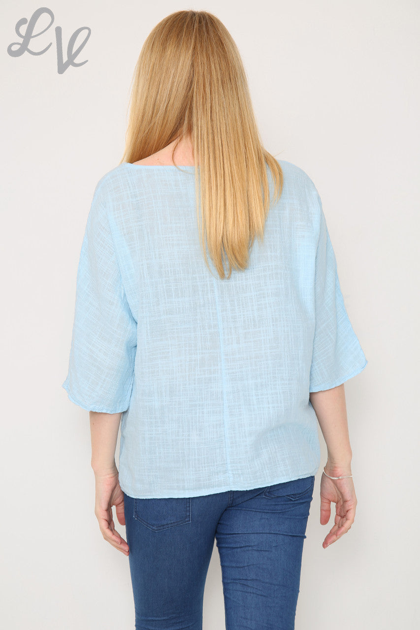 Dames Top met Dubbele Folie Hart Lichtblauw Stukprijs €7,99