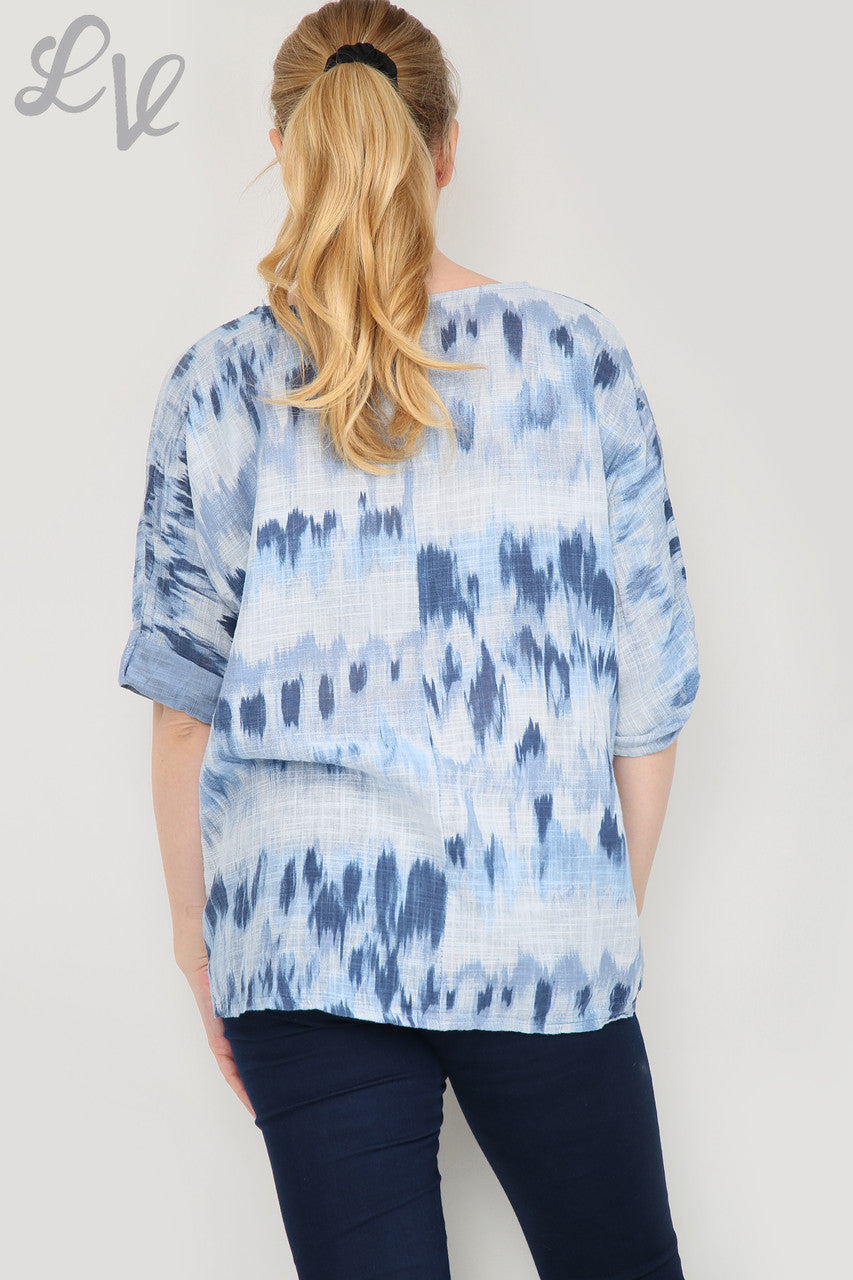 Ladies Tie Dye Stripes Print Simple Top Light Blue Unit Price £7.99