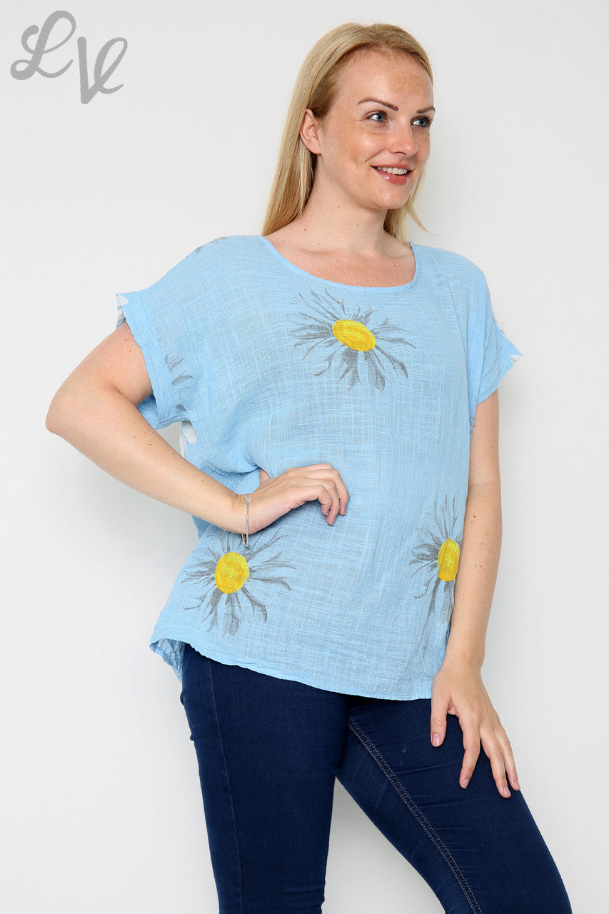 Dames Daisy Top Met Korte Mouwen Lichtblauw