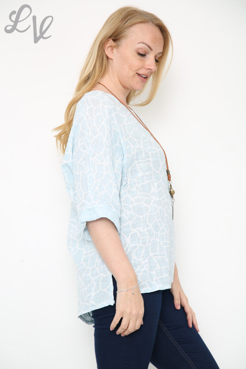 CRACK EFFECT PRINT TOP LIGHT BLUE