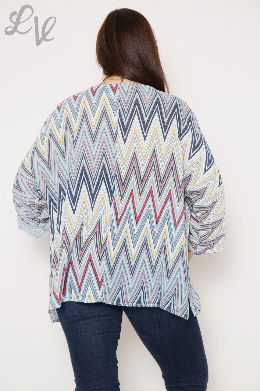 Ladies Zig Zag Print Top With Necklace Light Blue Unit Price £8.99